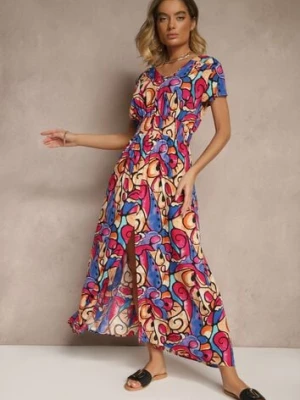 Różowa Sukienka z Bawełny w Abstrakcyjny Wzór Emisienna generation