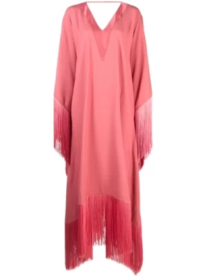 Różowa Sukienka z Dekoltem w Szpic Batwing Taller Marmo