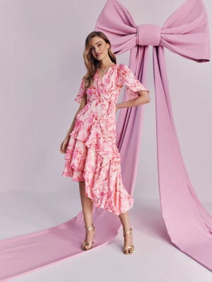 Różowa sukienka z kwiatowymi wzorami TARANKO