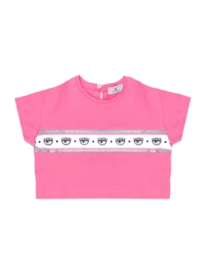 Różowa T-shirt z dekoltem Crewneck i nadrukiem Chiara Ferragni Collection