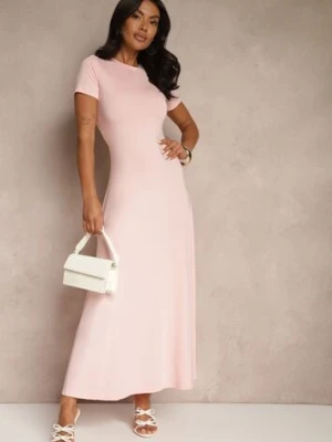 Różowa Taliowana Sukienka z Krótkim Rękawem Liranisea by swan