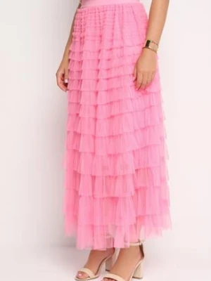 Różowa Tiulowa Spódnica z Falbanami i Gumką w Pasie Missalima rosse line