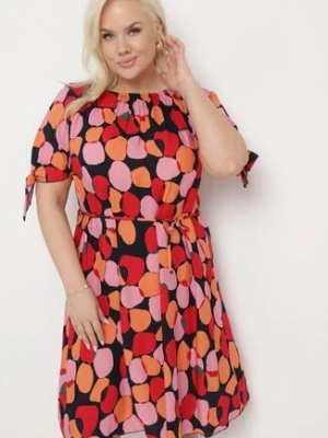 Różowa Trapezowa Sukienka Bawełniana z Elastycznym Dekoltem i Sznurkiem w Talii Eeraphina generation