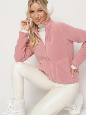 Różowa Welurowa Bluza Polar na Suwak Asiyana