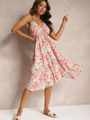 Różowa Wiązana Sukienka z Bawełny o Rozkloszowanym Kroju Risaltis rosa