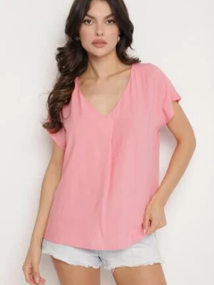 Różowa Wiskozowa Bluzka z Dekoltem w Serek Tilondia sublevel