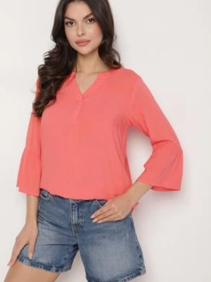 Różowa Wiskozowa Bluzka z Falbankami przy Rękawach Tialavelle sublevel