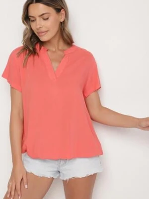 Różowa Wiskozowa Bluzka z Trójkątnym Dekoltem Adnoria sublevel