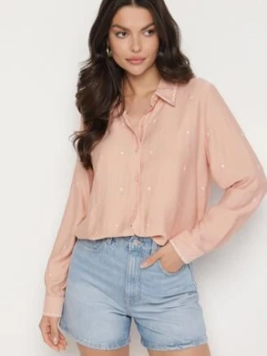 Różowa Wiskozowa Koszula z Haftowanymi Sercami Kollireia melya by melody