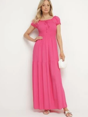 Różowa Wiskozowa Sukienka Hiszpanka z Marszczoną Górą Jenanira j&x