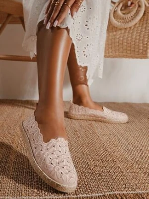 Różowe Ażurowe Espadryle Vices w Kwiatowy Wzór z Plecionki Donavia