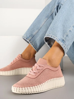 Różowe Ażurowe Sneakersy na Grubej Podeszwie z Tłoczeniem Ronele Super Mode