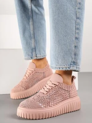 Różowe Ażurowe Sneakersy Vices na Grubej Podeszwie z Tłoczeniem Luminise