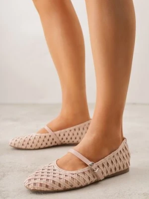 Różowe Balerinki z Ażurowym Wzorem i Paskiem Astethera