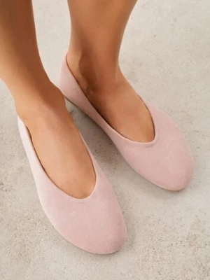 Różowe Balerinki z Imitacji Zamszu w Stylu Basic Saraphiele