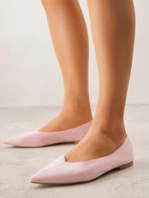 Różowe Balerinki z Imitacji Zamszu z Noskiem w Szpic Egynome