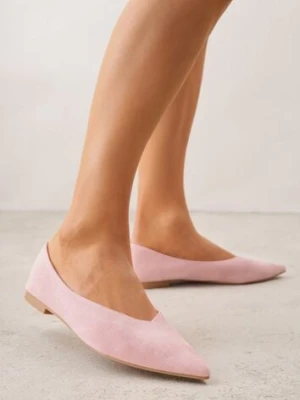 Różowe Balerinki z Imitacji Zamszu ze Szpiczastym Noskiem Melikel