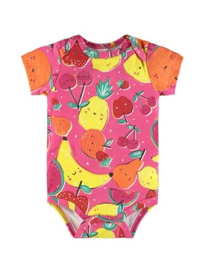 Różowe bawełniane body niemowlęce w owoce z krótkim rękawem Up Baby