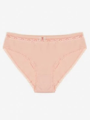 Różowe Bawełniane Majtki Typu Figi z Koronką i Kokardą Zeteria