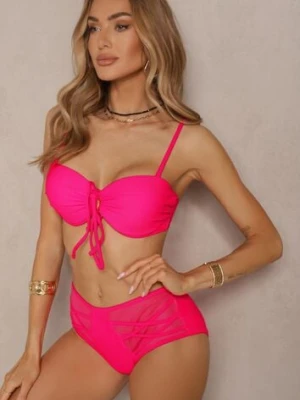 Różowe Bikini Biustonosz i Majtki Figi High Waist z Siateczkowymi Zdobieniami Kinovia