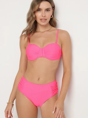 Różowe Bikini Usztywniany Biustonosz i Figi Ozdobione Marszczeniem Eretelli Rosse Line