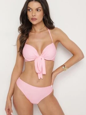 Różowe Bikini Wiązany Biustonosz Majtki Typu Figi Pareo w Kwiaty Folava
