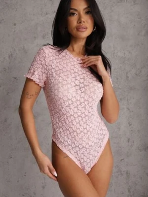 Różowe Body z Koronki z Krótkim Rękawem Dorilie