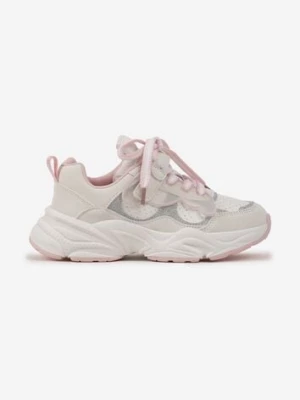 Różowe Brokatowe Buty Sportowe Sneakersy na Tłoczonej Podeszwie Benera