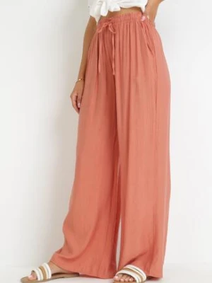 Różowe Brzoskwiniowe Szerokie Spodnie z Wiskozy Zyona melya by melody