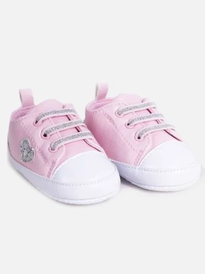 Różowe buciki dla niemowlaka ze srebrnym sercem Yoclub