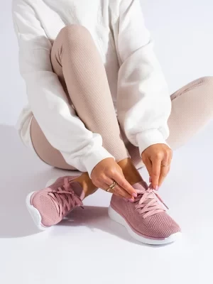 Różowe buty sportowe damskie sznurowane Shelvt