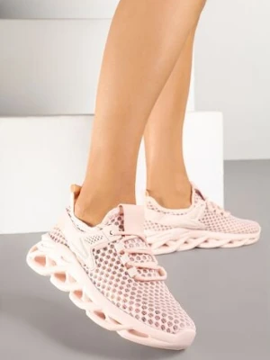 Różowe Buty Sportowe Sneakersy na Platformie Ozdobionej Tłoczeniem Teliriella