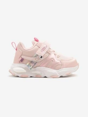 Różowe Buty Sportowe Sneakersy z Ozdobnymi Przeszyciami i Rzepem Elaridra