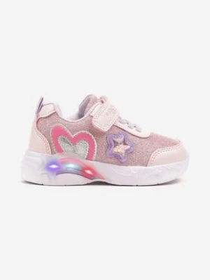 Różowe Buty Sportowe Sneakersy z Sercem Ledami i Gwiazdkami Ulamaris