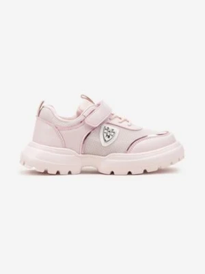 Różowe Buty Sportowe Sneakersy ze Skórzaną Wkładką i Aplikacją Fonaven