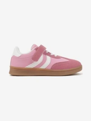 Różowe Buty Sportowe w Stylu Tenisówek z Rzepem i Naszywkami Isenora