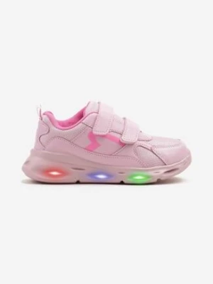 Różowe Buty Sportowe z Ledami na Podeszwie Zapinane na Rzep Cleada