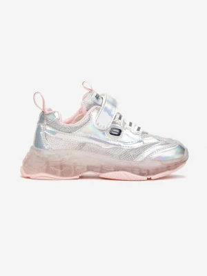 Różowe Buty Sportowe z Rzepem i Hologramowym Połyskiem Anittra