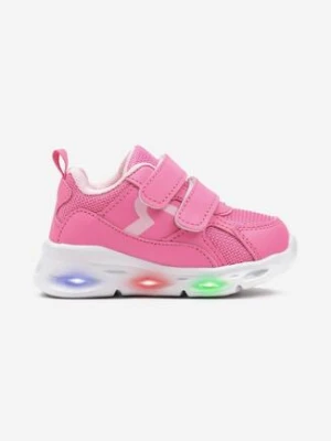 Różowe Buty Sportowe Zapinane na Rzepy na Płaskiej Podeszwie z Lampkami Led Lauracella