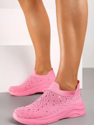 Różowe Buty Sportowe ze Skarpetową Cholewką Ozdobione Cyrkoniami Arabbea