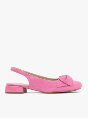 Różowe czółenka slingback bez pięty z kokardką Ryłko