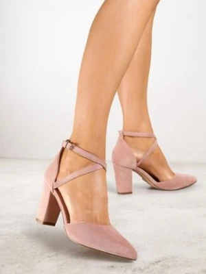 Różowe Czółenka Vices na Obcasie z Wkładką ze Skóry Naturalnej z Paskami Leanara