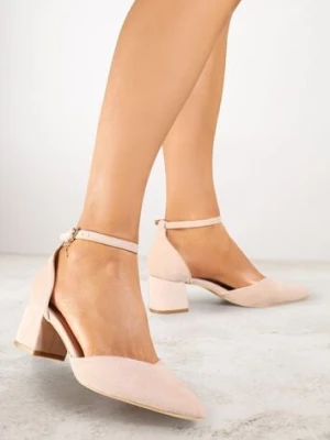 Różowe Czółenka Vices na Słupku ze Skórzaną Wkładką i Ozdobą przy Pasku Lilria