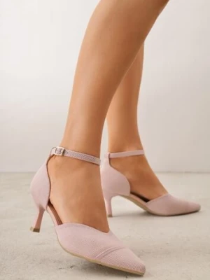 Różowe Czółenka z Tkaniny VICES na Niskim Obcasie z Paskiem Wokół Kostki i Wkładką Soft-Step Xylieth