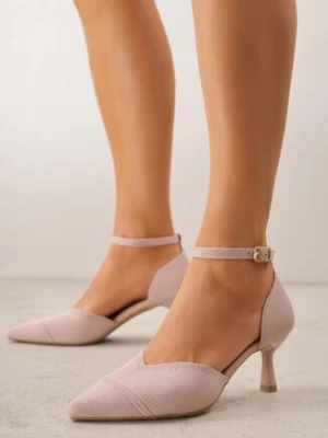 Różowe Czółenka z Tkaniny VICES na Szpilce z Paskiem Wokół Kostki i Wkładką Soft-Pillow Vhestarish