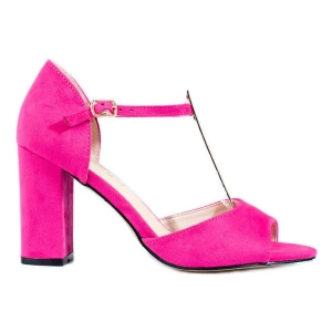Różowe damskie klasyczne sandały na wysokim słupku Shelovet Inna marka