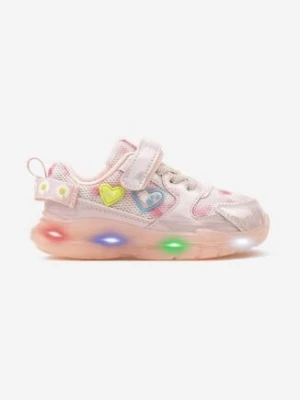 Różowe Designerskie Buty Sportowe na Rzep ze Świecącą Podeszwą i Uroczymi Naszywkami Eirce