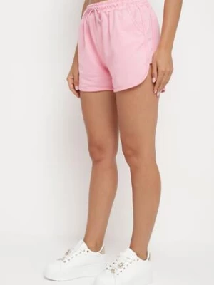 Różowe Dresowe Szorty z Bawełną High Waist Floratess j.style