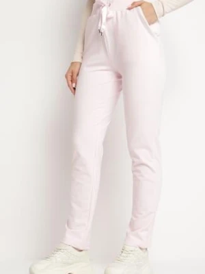 Różowe Dzianinowe Spodnie Dresowe z Gumką Ozdobione Cyrkoniami Trasia glo-story
