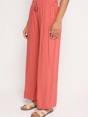 Różowe Gładkie Spodnie z Gumką w Pasie i Szerokimi Nogawkami Alathera rosa